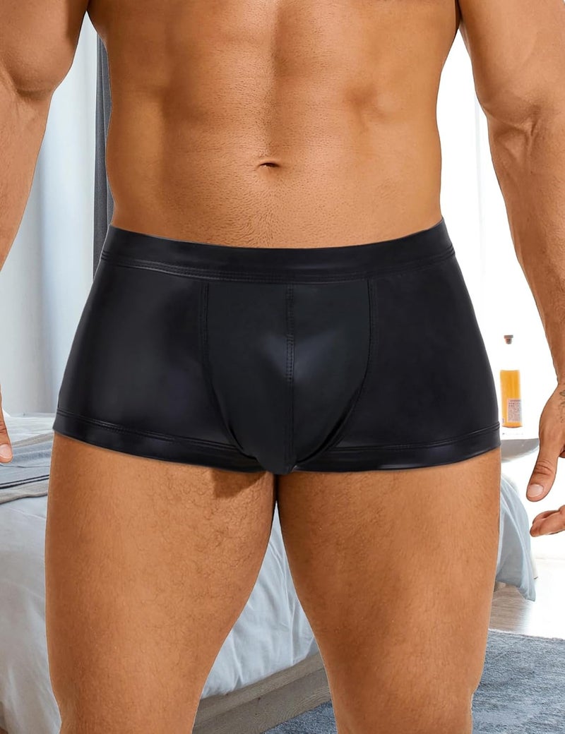 ohyeahlady Store Men's Faux Leather Boxer Briefs Black Soft Pouch Trunks Stretchy Plus Size Night Underwear Panties Club Wear - Image 4